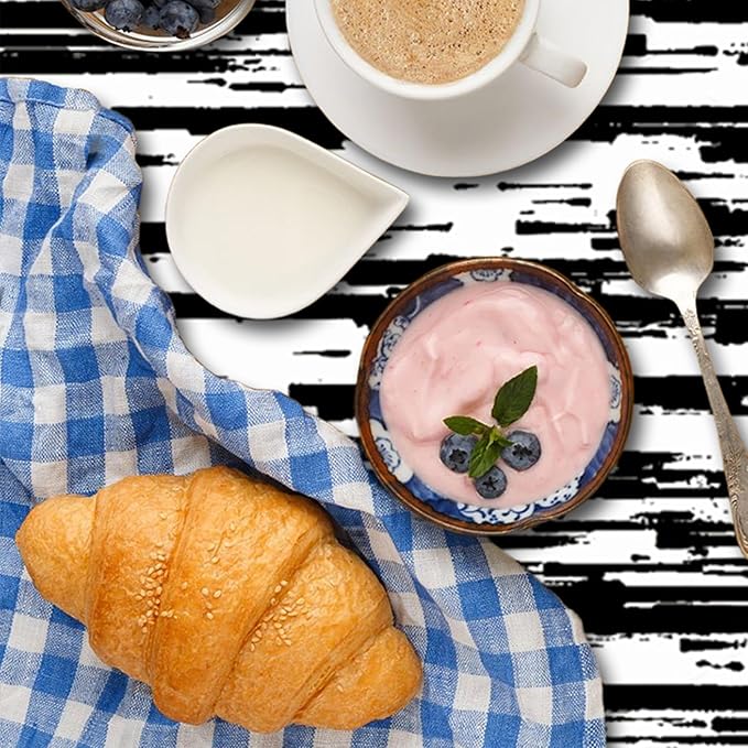 Black and White Striped Fabric Waterproof Tablecloth Vintage Texture Grain Table Cloth Dust-Proof Table Cover Protector for Restaurant Picnic Camping BBQ Decorative for Home Decor 52x70 Inch