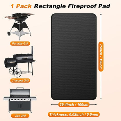 M METERXITY Under Grill Mat for Outdoor Grill, 75x39.4 Inch/ 190x100cm Rectangle Fireproof Fireplace Pad for Indoor Fire Pit, Oil-Proof Waterproof Decks & Patio BBQ Protector Mat