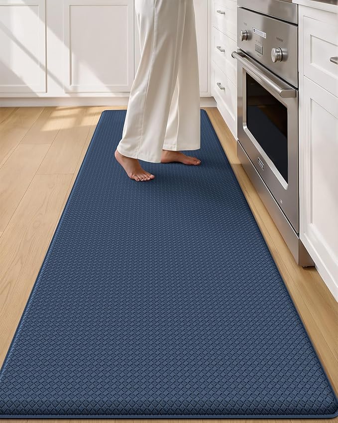Color&Geometry Anti Fatigue Cushion Kitchen Mat for Floor -24"x87",Wide,Easy Clean, Water & Oil Proof, Anti Slip, Foam Rubber Runner Rug for Front Sink Comfort Standing,Blue