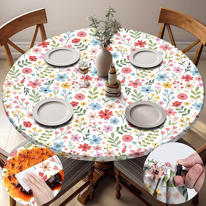 opstellen Fitted Round Tableclothes Drawstring Water Proof Table Cloth Polyester Indoor Outdoor Circular Covers for 36-44in Table Household Organization Gifts Patio Picnic Camping Festival Gadgets