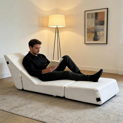 jela Luxury Indoor Chaise Lounge, Foldable Sofa Bed Chair with Soft Foam & Machine Washable Cover (Miss Sand)