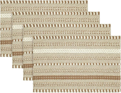 Artoid Mode Light Coffee Farmhouse Woven Braided Stripe Placemats Set of 4,12x18 Inch Seasonal Holiday Table Mats Party Kitchen Dining Decoration