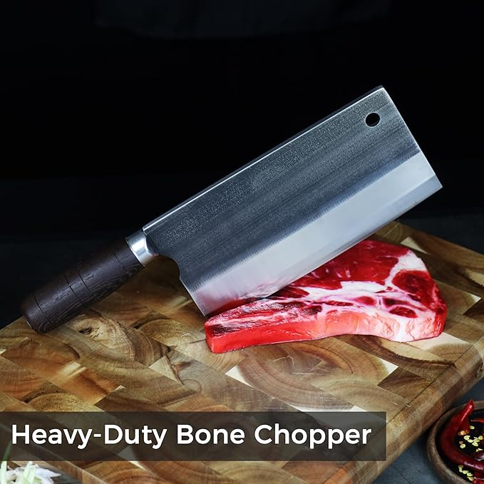 Meat Cleaver Knife, forged 8.07" Bone Chopper, 6mm Thick Blade, All-in-One Chop & Slice Knife with Wenge Wood Handle for Home Kitchen & BBQ