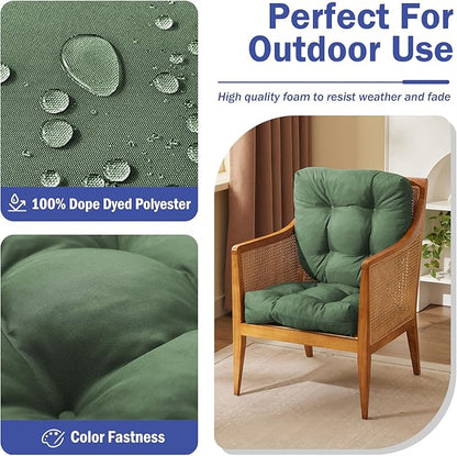 IPYNBAP Outdoor Chair Cushions Set of 4, Patio Chair Cushions with Ties, 19x19+5” Tufted Outdoor Seat Cushions, Waterproof Patio Furniture Cushions, Outdoor Dining Chair Pads, Forest Green