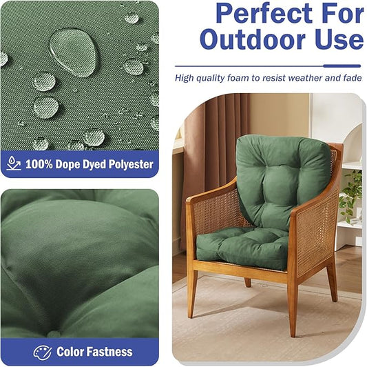 IPYNBAP Outdoor Chair Cushions Set of 2, Patio Chair Cushions with Ties, 17x17+4” Tufted Outdoor Seat Cushions, Waterproof Patio Furniture Cushions, Outdoor Dining Chair Pads, Forest Green