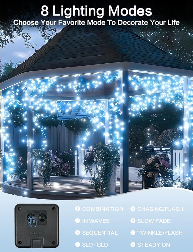 Solar String Lights Outdoor, 6 Pack Each 100 LED Solar Twinkle Lights for Outside, Waterproof Copper Wire with 8 Modes Solar Fairy Lights for Garden Yard Tree Wedding Christmas Decor(Cool White)