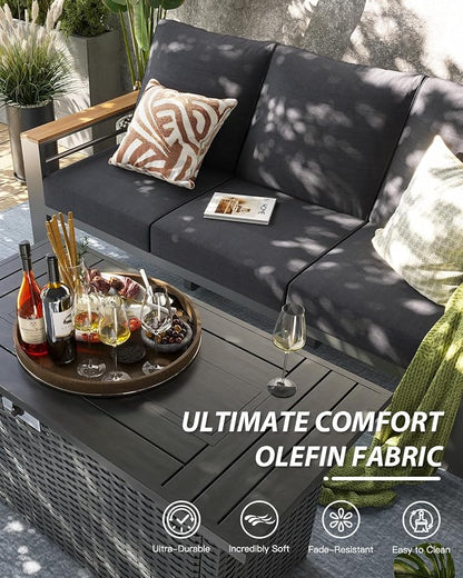 Aoxun Patio Furniture Set, 2 Piece Aluminum Patio Sets with 5" Thicken & Washable Cushion, Waterproof Outdoor Furniture with Coffee Table, Outdoor Couch Sectional for Backyard, Porch and Garden
