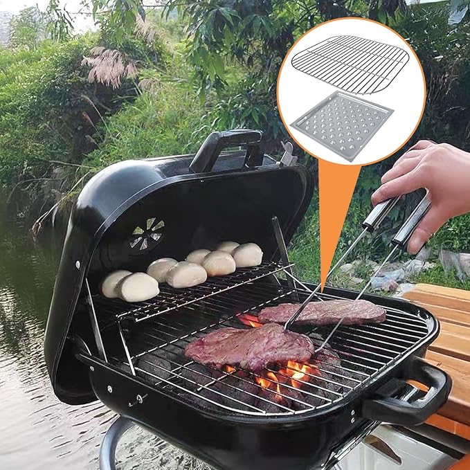 Grill Parts for Aussie Charcoal Grill Parts Americana Grill Replacement Parts Walk-A-Bout, Sizzler, Swinger & Traveler,1PC 1025.8.001 Charcoal Grate &1PC 1040.8.001 Ash Pan for Americana 3000-4000 SER