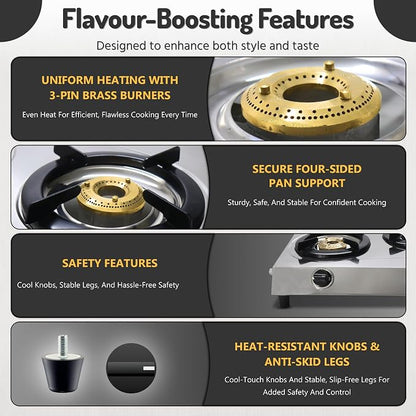 Three Burner Stove Stainless Steel Propane Portable Cooktop Range | Propane Range 3 Burner Cooktop, Indian Style Gas Stove for Outdoor Cooking on 3 Burner Gas Stove Camp Stove