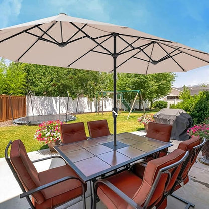 FREE SOLDIER 13ft Patio Umbrella with 36 LED Solar Lights Double Sided Outdoor Umbrella for Patio Table Umbrella with Solar lights for Garden Yard Pool (Beige)
