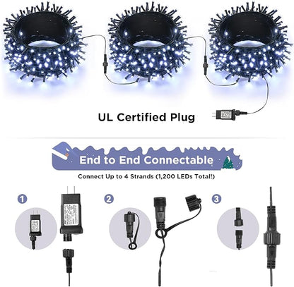 WBao Christmas Lights Indoor Outdoor 300LED 108ft, Super Bright LED Christmas String Lights with UL Certified, 8 Modes, Timer, Connectable & Waterproof for Trees, Patio, Xmas Party Decor, Cool White