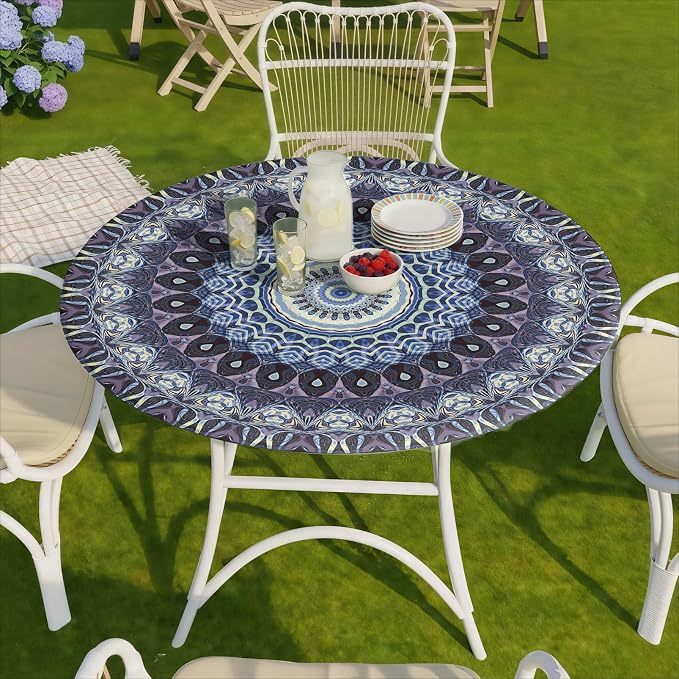 opstellen Fitted Round Tablecloth Waterproof Table Cloth Vinyl Indoor Outdoor Circle Cover for 36-44" Tables Dining Kitchen Apartment Home Party Gear Gifts Summer Fall Patio Picnic Camping Essentials