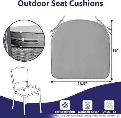 IPYNBAP Outdoor Chair Cushions Set of 4 -Waterproof Outdoor Seat Cushions for Patio Furniture, Patio Chair Cushion with Handle and Ties, Out Door Chair Pads,18.5x16x3-Round, Grey