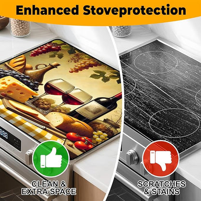 Wine and Food Stove Top Cover Retro Flower Gas Stove Top Cover for Home Decoration Kitchen Pad Non-Stick Washable Cooktop Covers Countertop Protector Keep Stove Clean 28"x20"