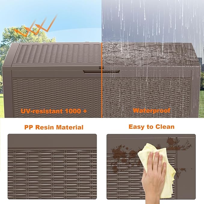PatioZen 120 Gallon Deck Box,Resin Outdoor Storage Box with Lockable for Patio Furniture, Pool Accessories, Garden Tools Waterproof Outside Storage Box, Grey