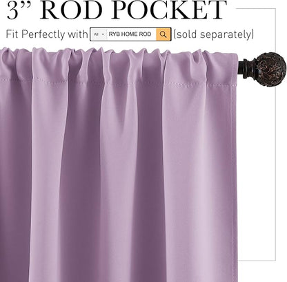 RYB HOME Small Kitchen Curtains, Room Darkening Drapes Energy Efficient Half Window Coverings Heavy Duty Solid Decor for Bedroom Bathroom Dining Room, W42 x L36 inches, Lilac, 2 Panels Set