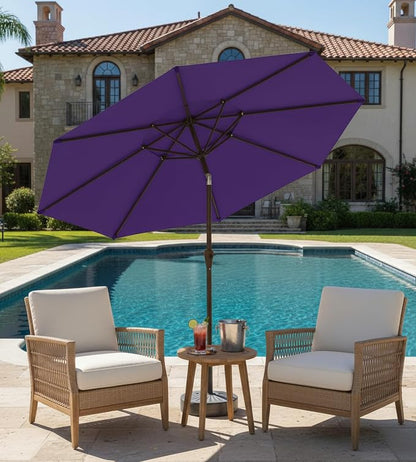 9FT Auto-Tilt Patio Umbrella|Outdoor Market Table Umbrella with 8 Fiberglass Ribs for Pool,Deck&Backyard