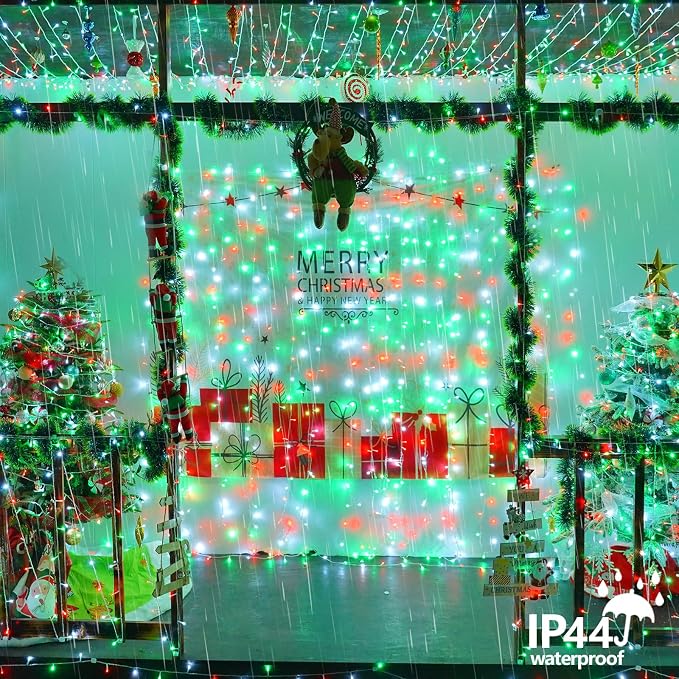 YEGUO 165ft 500 LED String Lights Outdoor Waterproof, Clear Wire Christmas Lights Indoor Plug in, 8 Modes Fairy Light for Bedroom Classroom Party Tree Decor(Red White and Green)