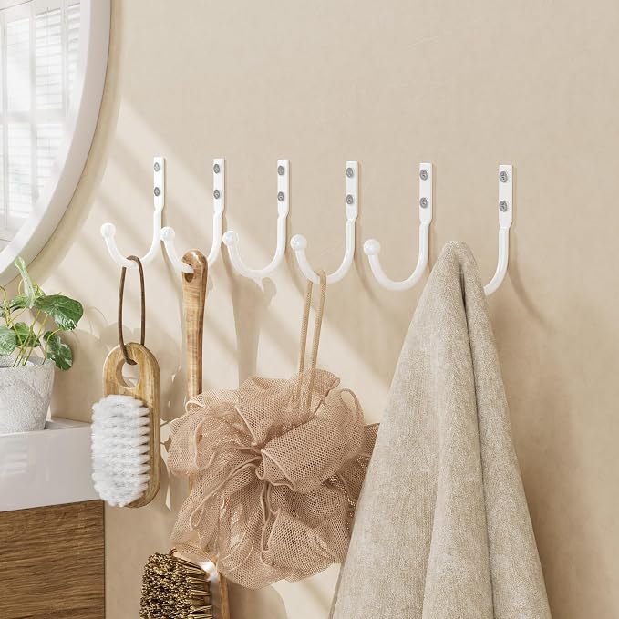 6 Pack Wall Hooks, Metal Hooks Wall Mount, Hold up to 45 Lbs | For Hanging Towel/Coat/Bag/Keys/Cups，Ideal for Bathroom, Outdoor, Closet, Kitchen, Garage