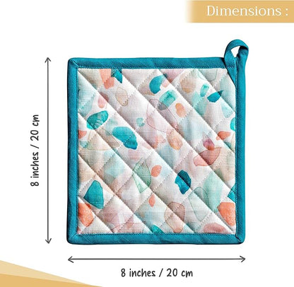 Maison d' Hermine Pot Holders 100% Cotton Heat Resistant Potholders 8" x 8" Hot Pads with Loop BBQ Cooking Baking Hotel Farmhouse Kitchen Handling Hot Pans Spring Summer (Pack of 2, Summer Picnic)
