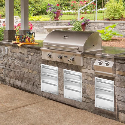 PioneerWorks 16" W x 21" H x 23" D Outdoor Kitchen Drawers, 3-Layer Outdoor Kitchen Access Drawer, Stainless Steel Built-in BBQ Drawer for Outdoor Kitchen Island, Patio Grill Station