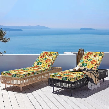 LVTXIII Outdoor Chaise Lounge Cushion 72x21x3 Inch, Water-Repellent Patio Seat Cushion with Ties & Hidden Zipper, Thick Foam Pad for Lawn Chair, Poolside, Patio Furniture, Floral Multi