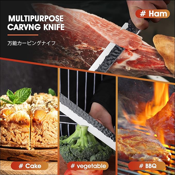 ROCOCO Brisket Carving Knife Hand Forged Slicing Knife for Meats, Ribs, Roasts, BBQ Christmas Gifts