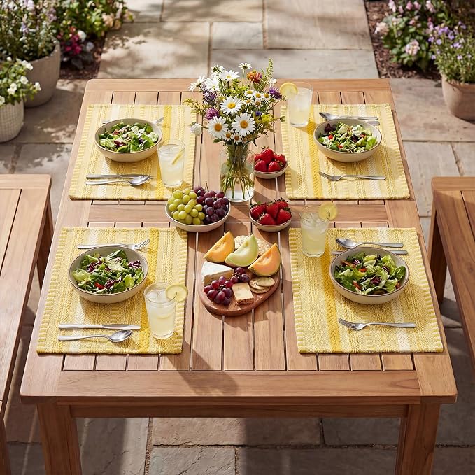 Artoid Mode Yellow Farmhouse Woven Braided Stripe Placemats Set of 4,12x18 Inch Seasonal Holiday Table Mats Party Kitchen Dining Decoration