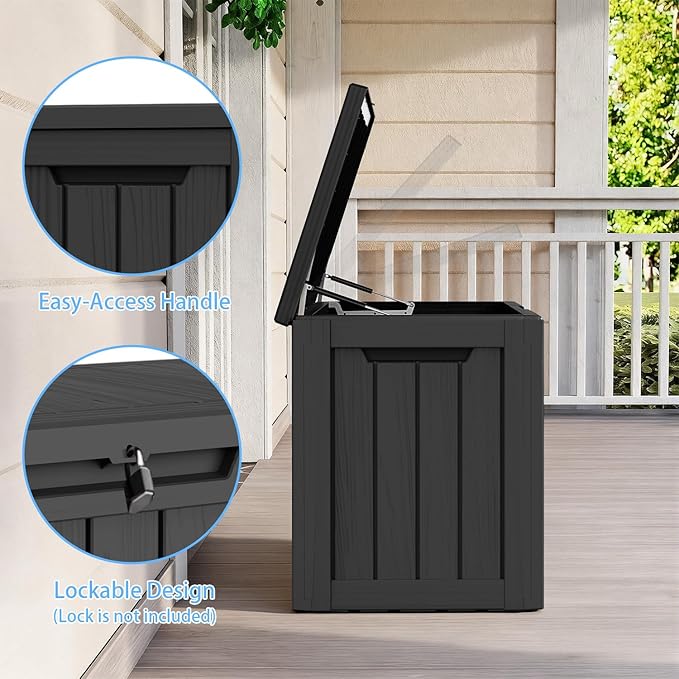 Pepe Tee Waterproof Resin Deck Box, Outdoor Storage Bin for Patio Furniture Cushions, All-Weather Garden Organizer & Seating Bench, Black