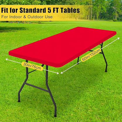 Smiry Rectangle Tablecloth, Elastic Fitted Flannel Backed Vinyl Tablecloths for 5ft Folding Tables, Waterproof Wipeable Table Covers for Indoor, Outdoor, Picnic and Camping (Red, 30"x60")