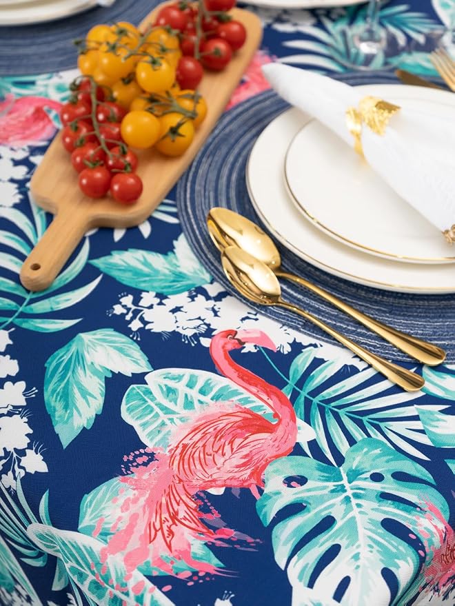 YiHomer Indoor Outdoor Tabletop for Spring Summer Decorations, Picnics and Dinner Parties - Stain and Water Resistant, Flamingo Dancing, Tablecloth, 60 x 120 Rectangle
