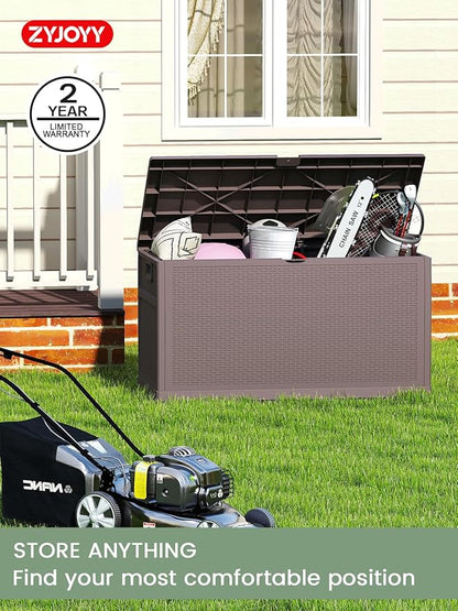 ZYJOYY 100 Gallon Waterproof Large Resin Deck Box, Indoor Outdoor Storage Box Lockabe, Outdoor Organization & Storage Deck Box with Lid for Patio Cushions, Garden Tools, UV Resistant