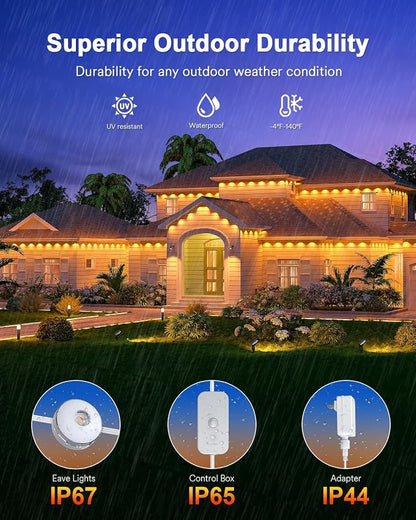 Lumary Permanent Outdoor Lights Max 53FT with 40 LED Eave Lights, RGBAICW | 2400LM, IP67 Waterproof, Smart Outdoor Lighting for Patio, Backyard & Pool Parties, Works with Alexa & Google Assistant