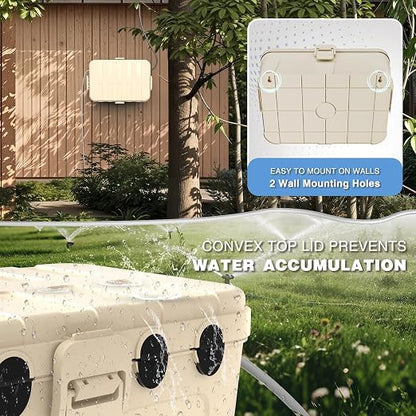 Flemoon Outdoor Electrical Box Waterproof, IP54 Waterproof Extension Cord Cover, Protect Outlet, Plug, Socket, Timer, Power Strip, Holiday Light, Large Weatherproof Connection Box, Almond