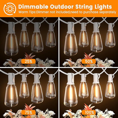 LED Outdoor String Lights 50ft ST38 White Waterproof Patio Lights with 25 Vintage Shatterproof Bulbs(2 Spare)