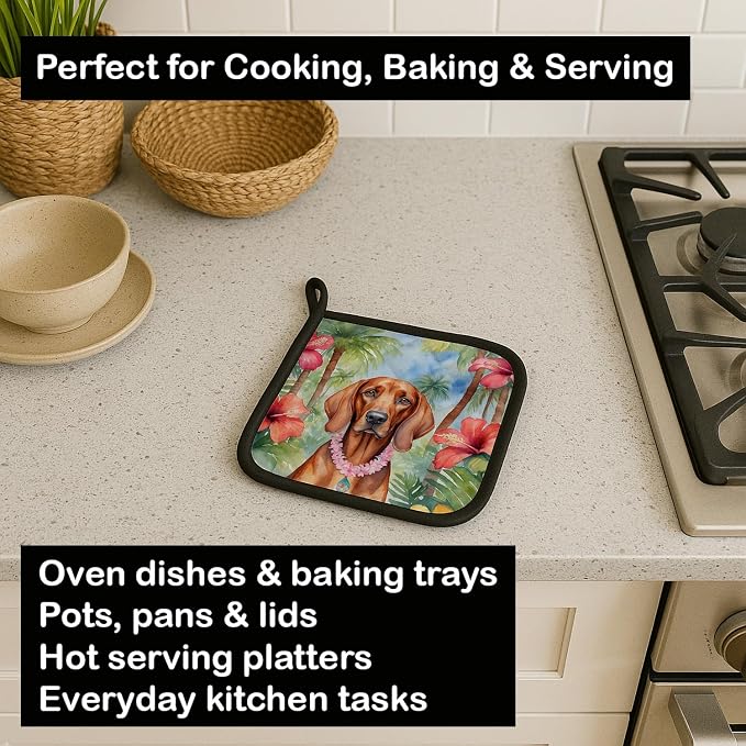 Caroline's Treasures Redbone Coonhound Luau Pair of Pot Holders Kitchen Heat Resistant Pot Holders Sets Oven Hot Pads for Cooking Baking BBQ, 7 1/2 x 7 1/2