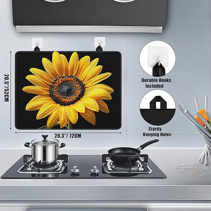 Electric Stove Top Cover,Sunflower Stove Cover for Glass Top Electric Stove,Spring Floral Heat Resistant Flat Top Stove Mat Countertop Protector, 28 x 20 Inch