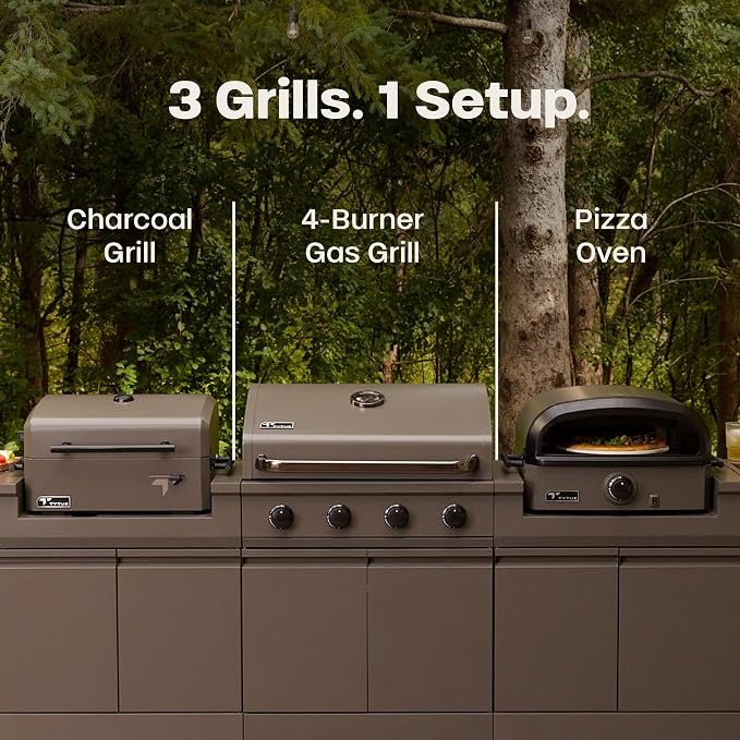 Tytus 4-Burner Gas Grill, Two Prep Carts, Charcoal Grill, and Pizza Oven | Anaheim Modular Outdoor Kitchen, Quick Assembly, Grill for Outdoor Cooking, Kitchen Island for BBQ