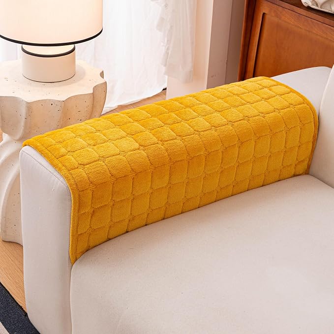 Velvet Couch Cover, Plush Sectional Sofa Cover Washable, Anti Slip Sofa Slipcover for Armrest & Backrest, Furniture Protector Covers for Pets & Kids(1PC,Mustard Yellow,36"×36")