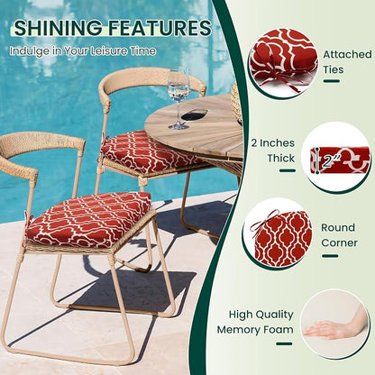 HARBOREST Outdoor Chair Cushions Set of 4, Water Resistant Patio Chair Cushions with Ties, Outdoor Seat Cushions for Patio Furniture, 17"x16"x2", Wine Red Geometry