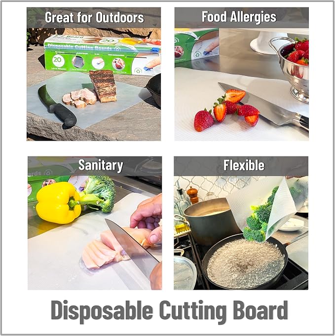 Mind Reader E-Z Board Disposable Plastic Cutting Board, 20 Square Feet, Easy Clean-Up and Convenient Use, Ideal for Camping, Hunting, Boating, and For People With Food Allergies, Clear