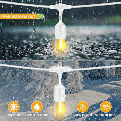 Outdoor String Lights White LED Waterproof 100FT for Patio Backyard Wedding | Linkable White Outdoor Lighting IP65 Weatherproof , 30+2 Plastic Dimmable Edison Bulbs for Outside Bistro Garden Porch Gazebo