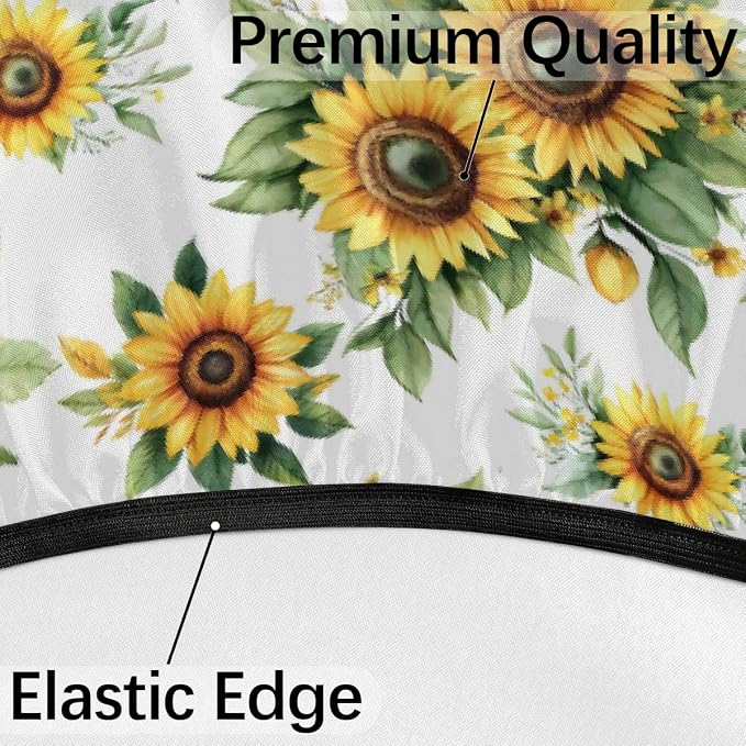 Sunflowers Outdoor Fitted Round Tablecloth with Umbrella Hole, 45"-56" Elastic Patio Table Cloth with Zipper Oil-Proof Waterproof Patio Table Cover for Picnic Party Spring Decoration