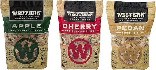 Ultimate Western BBQ Smoking Wood Chips Variety Pack Bundle (3)- Apple, Pecan, and Cherry Flavors