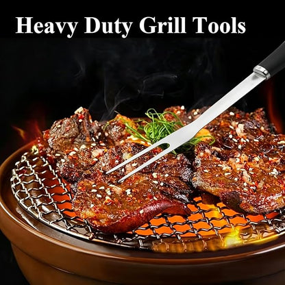 5PCS BBQ Tools Set, Heavy Duty Stainless Steel Grill Accessories with Spatula, Fork, Tongs & 2 Basting Brushes, Barbecue Utensils Kit with Carry Bag, Outdoor Grill Gifts for Dad Husband