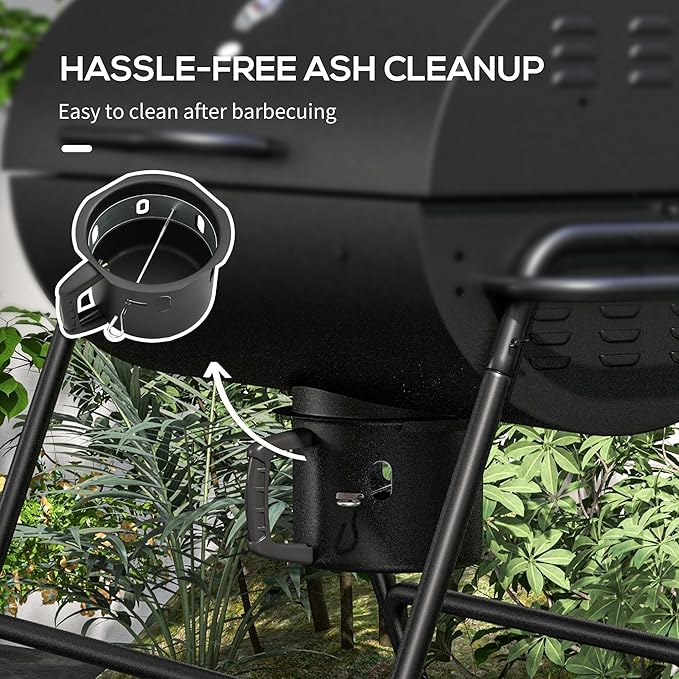 Barrel Charcoal BBQ Grill with 420 sq.in. Cooking Area, Outdoor Barbecue with Wheels, Ash Catcher and Built-in Thermometer for Patio Picnic, Backyard Party, Black