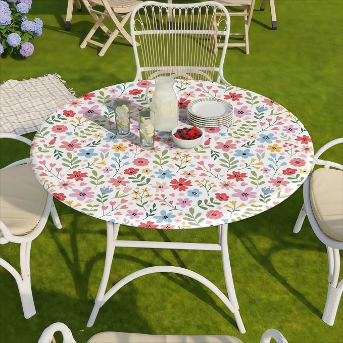opstellen Fitted Round Tableclothes Drawstring Water Proof Table Cloth Polyester Indoor Outdoor Circular Covers for 36-44in Table Household Organization Gifts Patio Picnic Camping Festival Gadgets