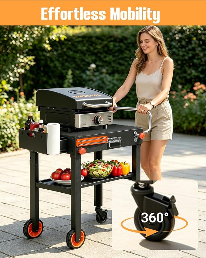 Blackstone Stand for 17" or 22" Griddle, Heavy Duty 450 LBS Blackstone Table, Foldable Portable Grill Cart with Locking Wheels, 20s Quick Setup, Anti-Wobble, Ideal for Backyard, Camping, Tailgating