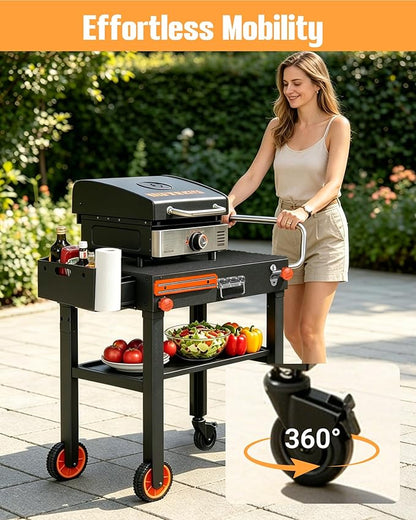 Blackstone Table for 17" or 22" Griddle, Heavy Duty 450 LBS Outdoor Grill Table, Foldable Portable Grill Cart, 20s Quick Setup, Anti-Wobble, Ideal for Backyard, Camping, Tailgating, with Cover