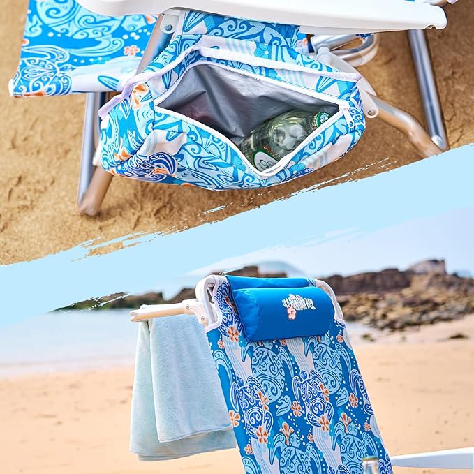 Old Bahama Bay Backpack Beach Chair 2 Pack, Aluminum Lightweight Reclining 5-Position Lounge Chair for Adults Heavy Duty Support 400 LBS Portable Folding with Cooler Bag Camping Chair for Sand Outdoor